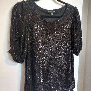 Black sequin top, medium 3/4 sleeve